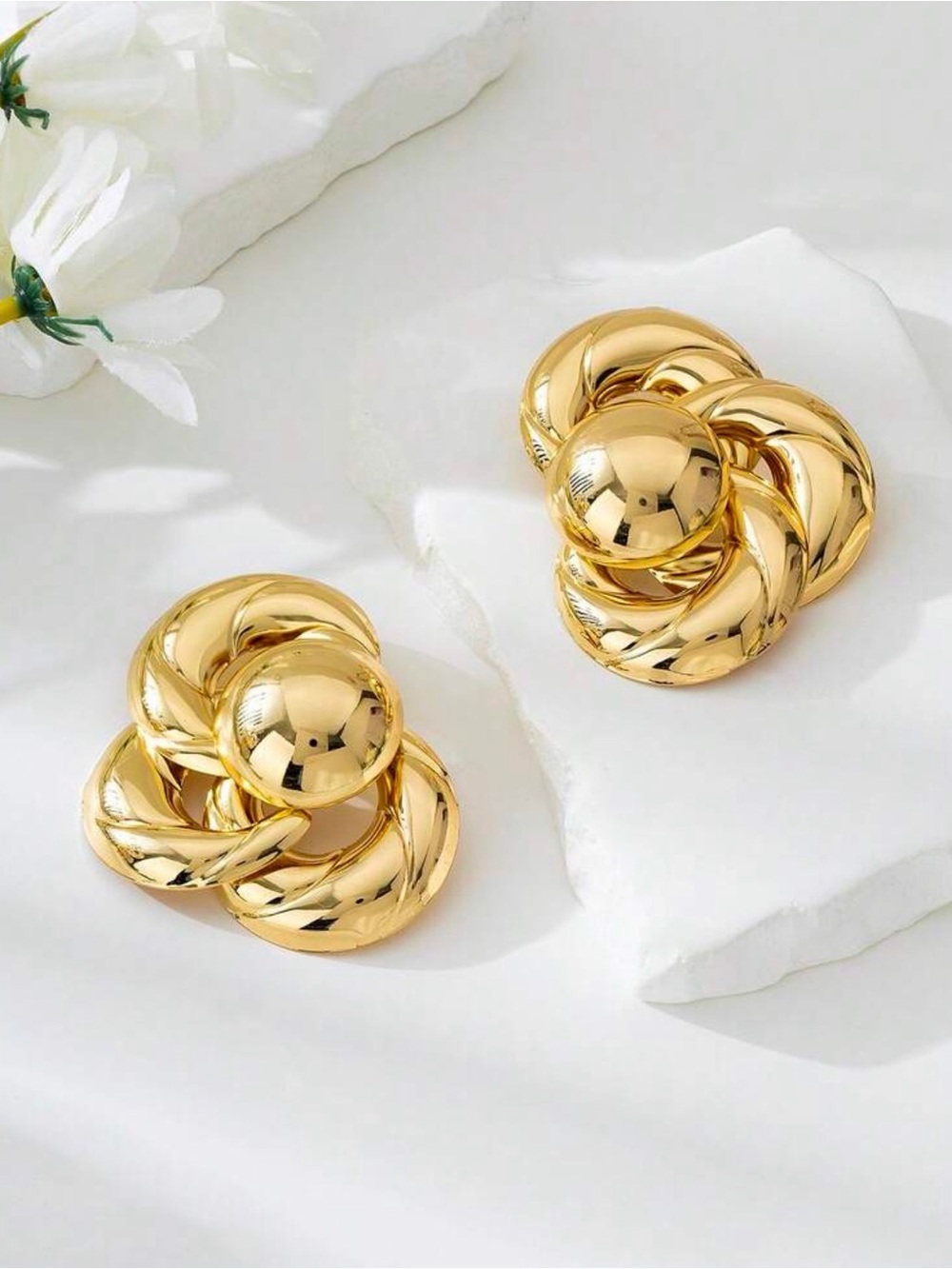 Gold Twisted Knot Statement Earrings - Women Jewelry - Picture 5 of 5